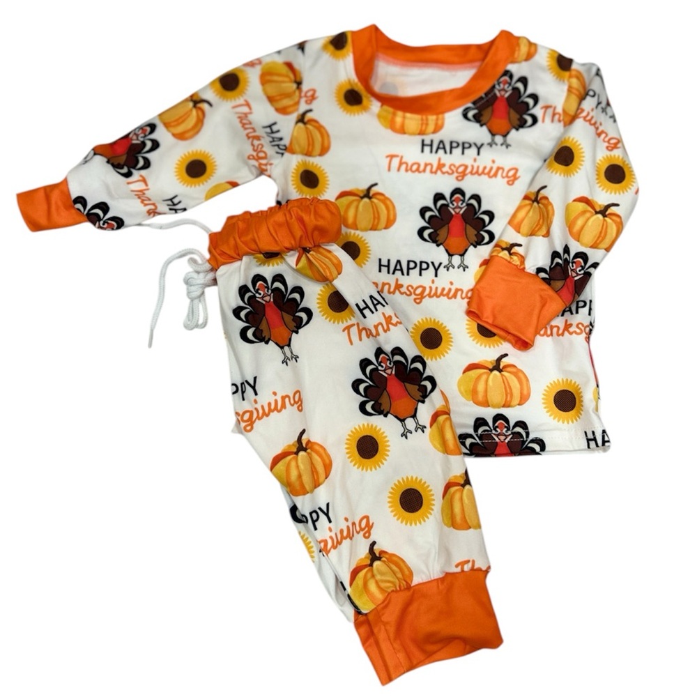 3-6 months baby unisex Turkey Pumpkin Sunflower jogger set